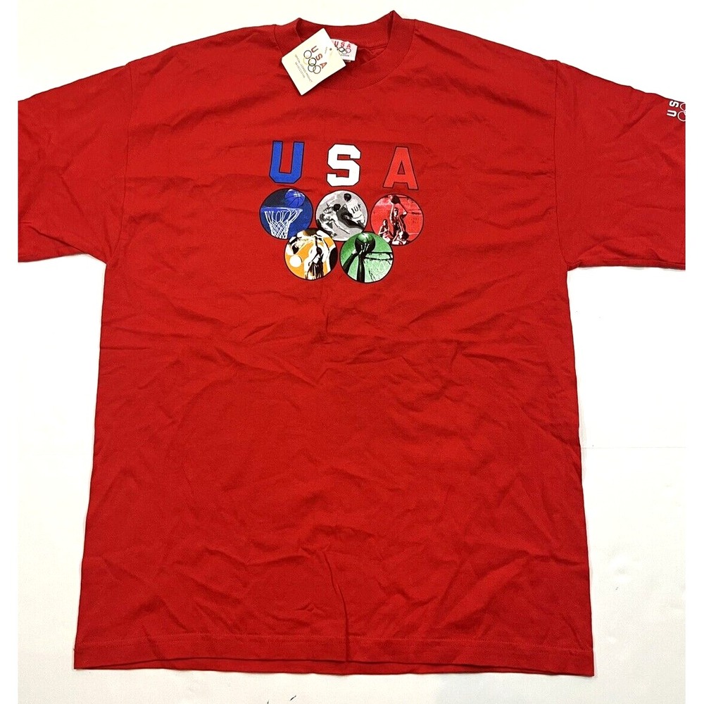 USA Olympics T-Shirt Mens XL Red Basketball Graphic 90s Vintage Made in USA NWT